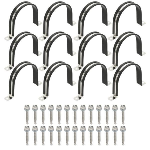 PATIKIL 12個 パイプクランプ 3-1/2インチ304ステンレススチールラバークッション付き...