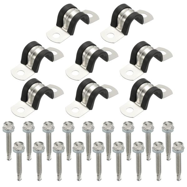 PATIKIL 8個 パイプクランプ 9/16インチ304ステンレススチールラバークッション付きUブ...