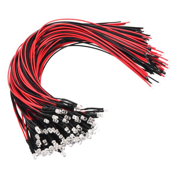 PATIKIL 3 mm L E Dダイオードライト、130個 24V DC 配線済みミニL E D...