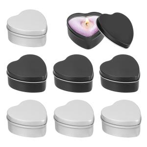 uxcell ハート型キャンドル缶（2オンス）空き金属缶 キャンドル制作用容器 あめ・ギフト・DIYクラフト用 黒＆シルバー 8個セット
