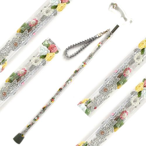 【おしゃれ】【女性】【プレゼント】オーダーメイドステッキ　Glass Rose　シルバーローズ　おし...