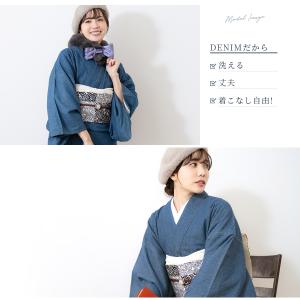デニム 着物 レディース 単衣 選べる2色 青...の詳細画像2