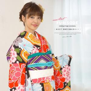 振袖セット 赤系 レッド 菊 紗綾型 鶴 丸文 花 絵羽柄 正絹 西陣織