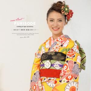 振袖セット 白系 オフホワイト 赤 菊 雪輪 桜 笹 花 絵羽柄 正絹