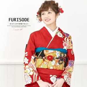 振袖 セット 未仕立て 仮絵羽 赤 レッド 菊 梅 竹笹 花 正絹 西陣織