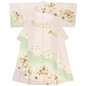 訪問着 袷 紫 桜色 絵羽文様 絵羽柄 辻が花 辻ヶ花 沙羅双樹 夏椿 藤