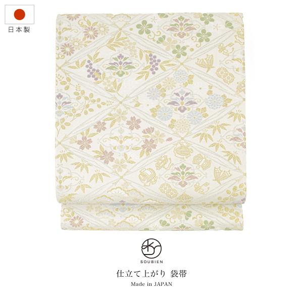 袋帯 単品 訪問着 留袖 振袖 礼装 正装 小杉織物 オフホワイト 白 葡萄唐草 菱 全通柄 レディ...