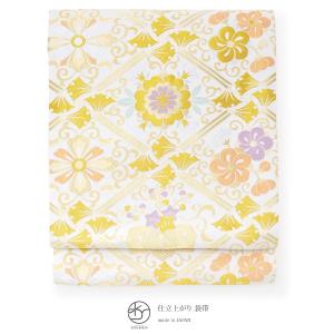 訳あり 袋帯 未仕立て 橋本テル織物 金色 ゴールド 白 花菱 京都西陣織