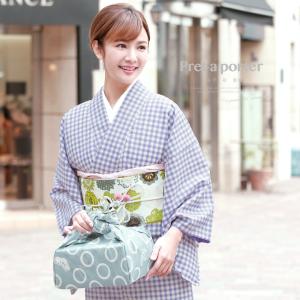 洗える着物 グレー 染め縮緬 格子 袷 プレタ着物 : きもの館 創美苑