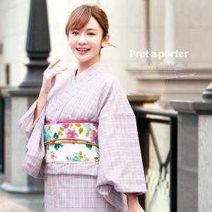 プレタ着物 袷 ベビーピンク 花唐草 更紗 モダン 小紋 カジュアル