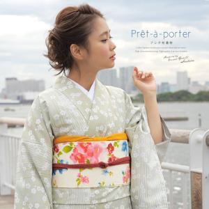 プレタ着物 袷 ベビーピンク 花唐草 更紗 モダン 小紋 カジュアル