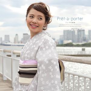 プレタ着物 袷 白系 アイボリー 花唐草 更紗 モダン 小紋 カジュアル