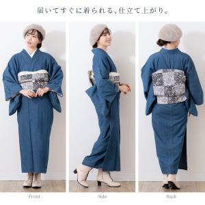 デニム 着物 洗える着物 単衣 青 ブルー 無...の詳細画像3