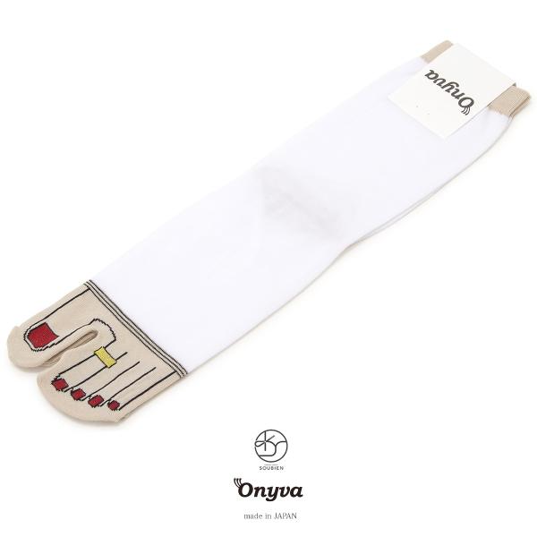 足袋ソックス レディース Onyva 白 薄茶色 指輪 ラメ 足先 ペディキュア だまし絵 ストレッ...