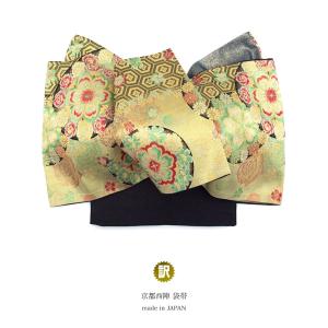 袋帯 振袖用 未仕立て 黒 金 竹 菊 花 伊豆蔵(いづくら)織物 西陣 証紙