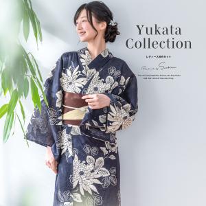 浴衣 セット レディース 浴衣セット 半幅帯 2025新作 3点セット 簡単 涼しい 紺 赤茶 ベージュ 菊 レトロ 花柄 綿麻 大人 帯 下駄 S フリー 送料無料
