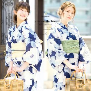 浴衣 セット レディース レトロ 作り帯 浴衣セット 大人 3点セット 紺 ネイビー 白 クリーム 薄緑 牡丹 花 麻の葉 絽 綿 フリーサイズ 送料無料