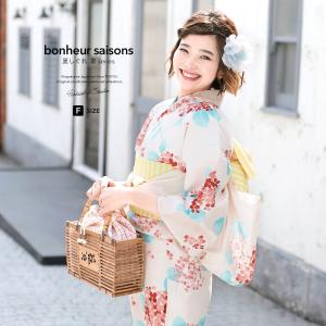 浴衣 3点セット（浴衣/半幅帯/下駄） ホワイト 白 青 紫 花唐草 花