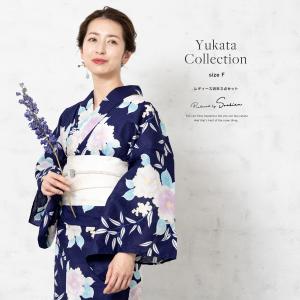 HANAE MORI 浴衣 単品 ブルー系 花柄 綿100% 新品 HANAE MORI（ハナエモリ） 浴衣 レディース セット 「青藍色 椿」30代