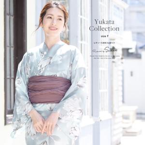 浴衣 3点セット（浴衣/半幅帯/下駄） ホワイト 白 ブルー 青 パープル