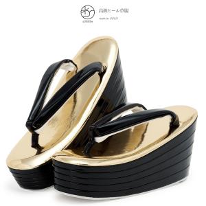 SOUBIEN（創美苑） 草履 黒 ブラック 金色 ゴールド エナメル 厚底 五