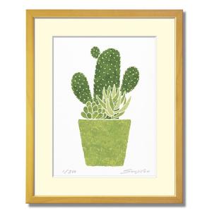 植物絵画　額入り 楽天市場】パステルカラーで癒しを与える小さなサボテンの版画