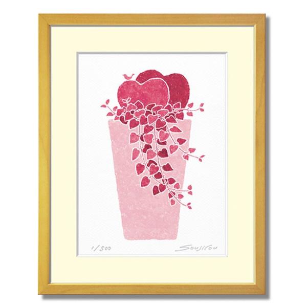 絵画 アート インテリア 壁掛け 版画 おしゃれ ギフト 額入り 小さい絵 多肉植物/絵画 ハートプ...
