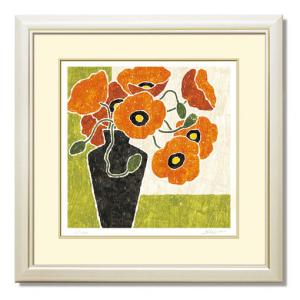 絵画 インテリア 風水 花の絵 おしゃれ 絵「黒の花瓶とオレンジの芥子