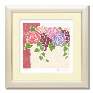 薔薇 絵画 花 版画 シルクスクリーン 吉岡浩太郎 「白馬の歌