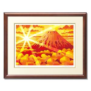 絵画 富士山 赤富士 和風 壁掛け インテリア 版画 風景画 風水 黄色
