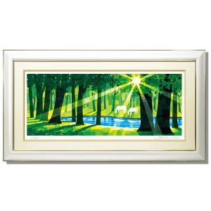 絵画 馬 湖畔 新緑 和風 壁掛け インテリア 版画 風景画 玄関 おしゃれ 額入り/絵画 憩いの湖...