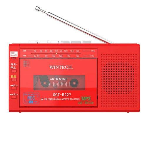 WINTECH MicroSD／USB録音対応モノラルラジカセ デジタル録音対応 レッド SCT-R...