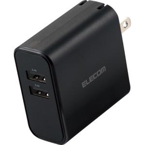 エレコム スマホ充電器 タブレット充電器 AC 高速 2台同時 4.8A出力 USBポート2 BK ( 1個 )/ エレコム(ELECOM)｜soukai