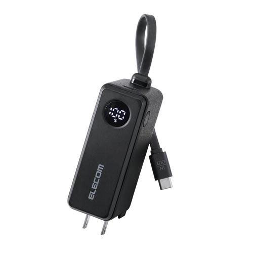 エレコム モバイルバッテリー 5000mAh Type-Cケーブル／コンセント 一体型 ブラック (...