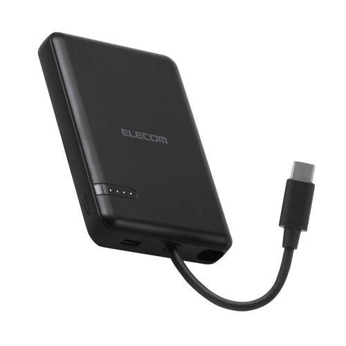 エレコム モバイルバッテリー 5000mAh 小型 USB-Cケーブル一体型 ブラック ( 1個 )