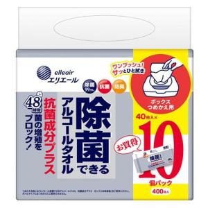 エリエール 除菌できるアルコールタオル 抗菌成分プラス ボックスつめかえ用 ( 40枚入×10個パック )/ エリエール