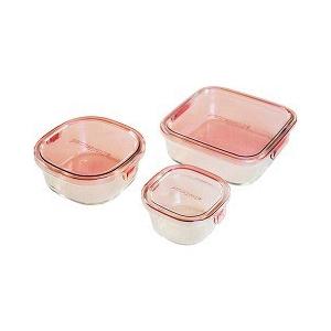 イワキ(iwaki) パック＆レンジ角型3点セット ピンク PSC-PRN3P1 ( 1