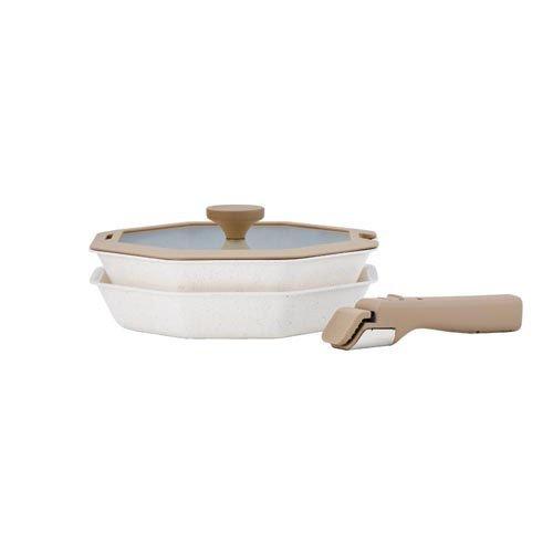 テラゾーキッチン 深型フライパン ガラス蓋 取っ手 4点セット IH ホワイト ( 1個 )