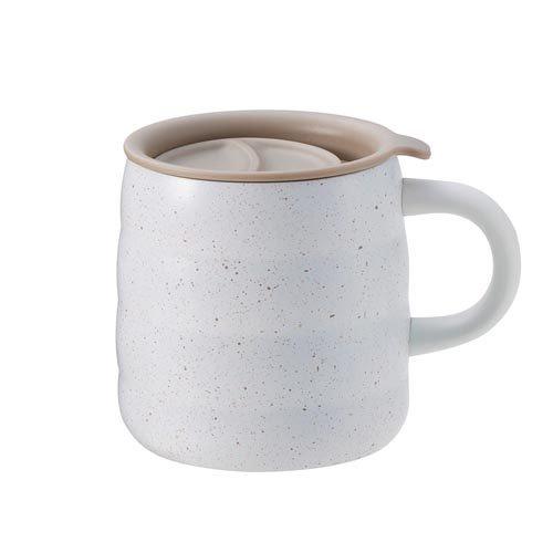 テラゾー キッチン マグカップ 蓋付き 400ml 保温保冷 セラミック 食洗機 ホワイト ( 1個...