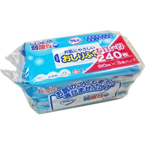 サルバ お肌にやさしいおしりふき ( 80枚*3個入 )/ サルバ ( 介護用品ぬれタオルウェットタ...