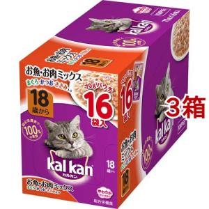 カルカン パウチ 18歳から お魚・お肉ミックス まぐろ・かつお・ささみ ( 70g*16袋入*3箱セット )/ カルカン(kal kan)｜soukai