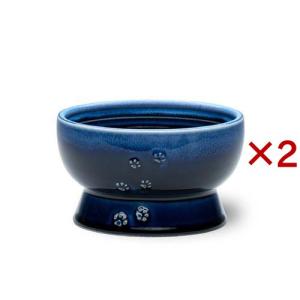 猫壱 ハッピーダイニング 猫と音符 フードボウル２個　ウォーターボウル２個 猫壱 ハッピーダイニング 猫用 脚付フードボウル 日本製 ブルー ( 2