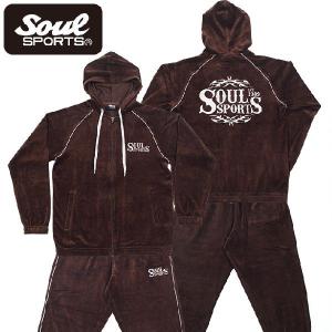 上下セット SOUL SPORTS ベロア セットアップ 長袖 ブラック プロレス