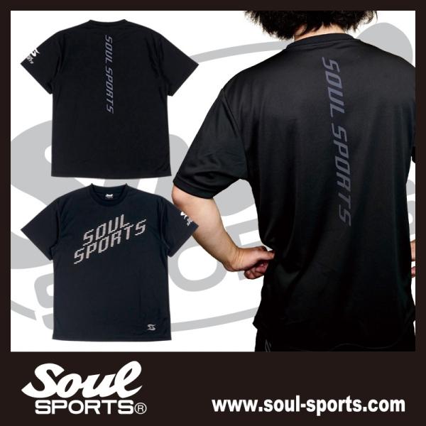 ドライ Tシャツ 反射ロゴ 半袖 トレーニング  SOUL SPORTS ソウル ブラック njpw