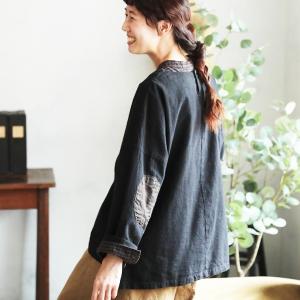 【ついに再入荷！】 ブラウス レディース プルオーバー 綿麻 コットンリネン 長袖 無地 ゆったり 〜靴みがきのマルコの肘パッチブラウス〜