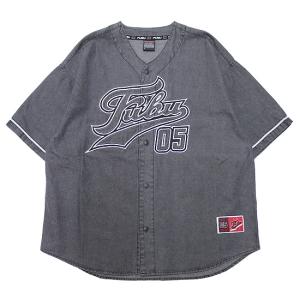 FUBU フブ フーブ デニム ベースボールシャツ DENIM BASEBALL SHIRT ストリート ヒップホップ 90年代 ワイドシルエット ロゴ刺繍 チャコールグレー L XL｜soulstyle