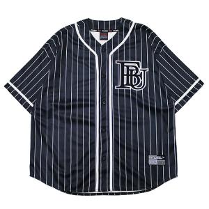 FUBU フブ フーブ ストライプ ベースボールシャツ STRIPE BASEBALL SHIRT ストリート ヒップホップ 90年代 ワイドシルエット ロゴ 刺繍 ブラック 黒 L XL｜soulstyle