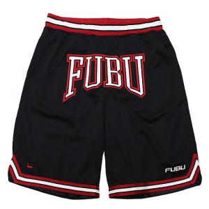 FUBU フブ フーブ バスケットショーツ バスパン BASKET SHORTS ストリート ヒップホップ 90年代 ワイドシルエット ロゴ 刺繍 メッシュ地 ブラック 黒 L XL｜soulstyle