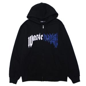 WASTED PARIS ウェステッドパリス ジップフーディ ジップフード DARK PITCHER ZIP HOODIE ストリート ワイドシルエット ロゴプリント 裏起毛 ブラック 黒 L XL｜soulstyle