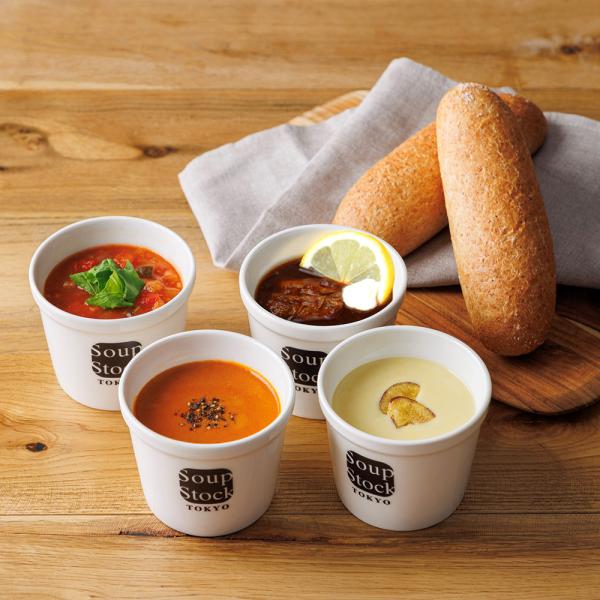 人気のスープと全粒粉ロールのセット